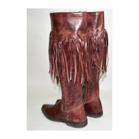 New! Bed Stu Hoplia Fringe Trim Riding Boot Scarlett Rust Red Leather Sz 8 DD293 - Picture 3 of 8